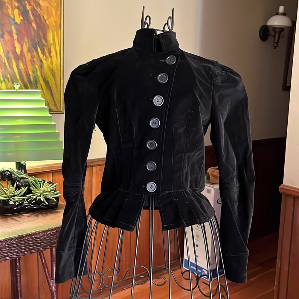 Short Black Velvet Jacket with Peplum